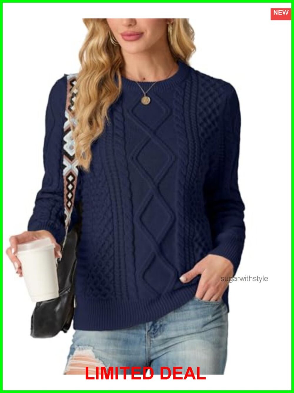 Women's Crewneck Pullover Sweater Ribbed Trim Knit Long Sleeve